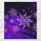雪片ピンクと紫の冬のスノーフレーク ワインラベル (シングルラベル)