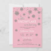 雪片ピンクシルバーグレーベビーシャワー | ガール 招待状 (正面)