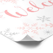 雪片ピンクベビーガールシャワーウェルカムサイン ポスター (角)