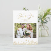 雪片フェイク金ゴールド効果最初のメリークリスマス サンキューカード (スタンド正面)