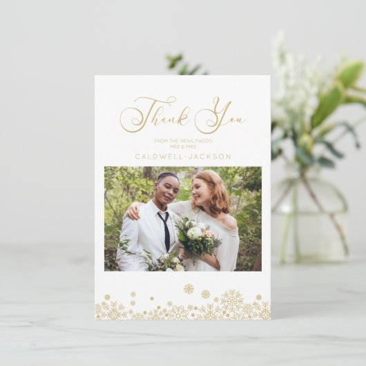 雪片フェイク金ゴールド効果最初のメリークリスマス サンキューカード (スタンド正面)