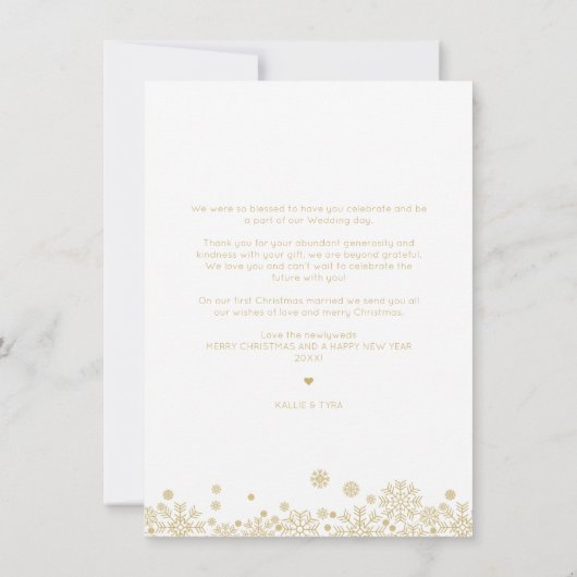 雪片フェイク金ゴールド効果最初のメリークリスマス サンキューカード (裏面)