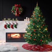 雪片フェスティバルレッドホワイトクリスマスパターン ブラッシュドポリエステルツリースカート