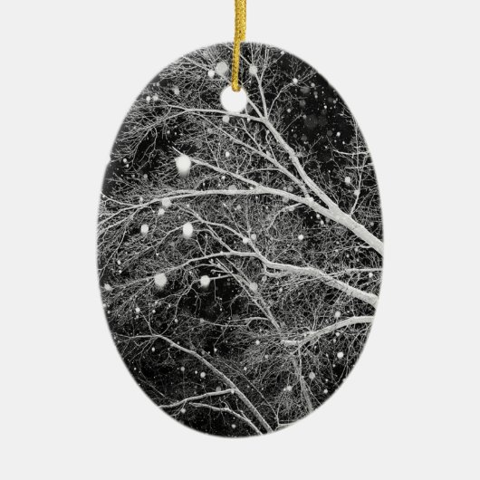 雪片フォトクリスマスツリー記念デコレーション セラミックオーナメント (正面)