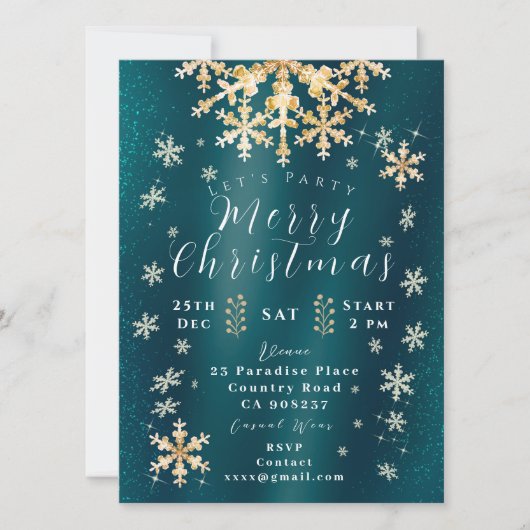 雪片フォトターコイズ金ゴールド招待状カード カード (正面)