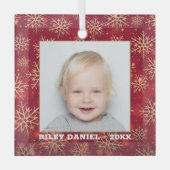 雪片フォトレッド ガラスオーナメント (正面)