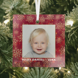 雪片フォトレッド ガラスオーナメント