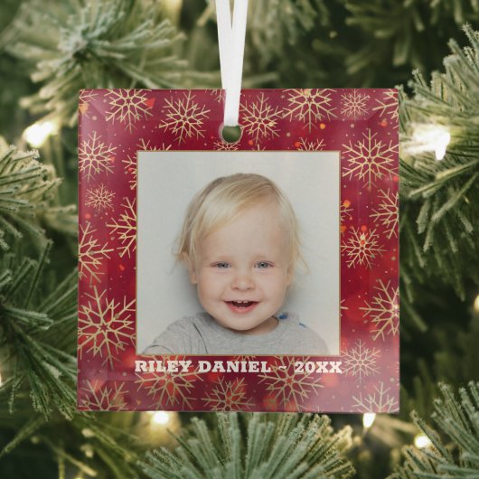 雪片フォトレッド ガラスオーナメント (インサイチュ)