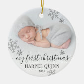 雪片フォト生まれたばかりのベビー初めてのクリスマス セラミックオーナメント (正面)