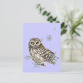 雪片フクロウ水彩鳥 ポストカード (スタンド正面)