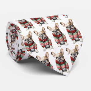 雪片フランスののクリスマスブルドッグ ネクタイ