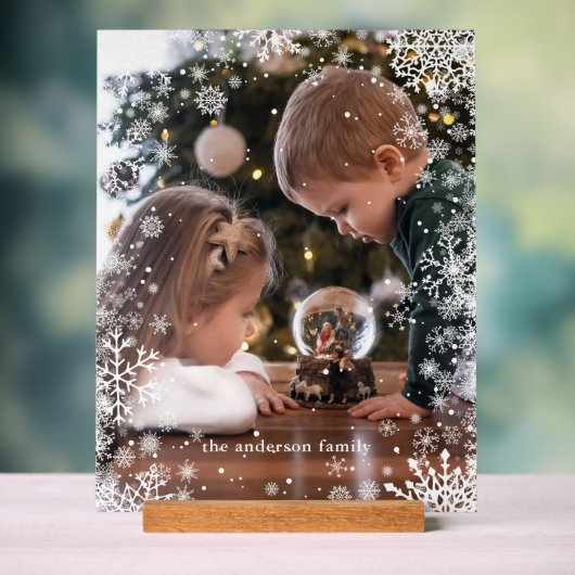 雪片フレームのパーソナライズされた写真 アクリルサイン (ニュートラル)