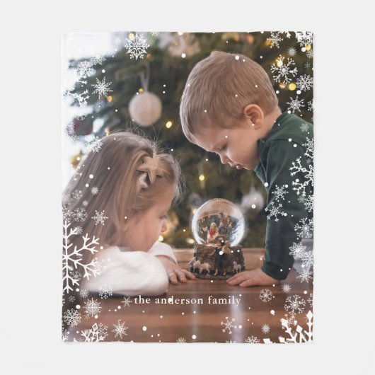 雪片フレームのパーソナライズされた写真 フリースブランケット (正面)