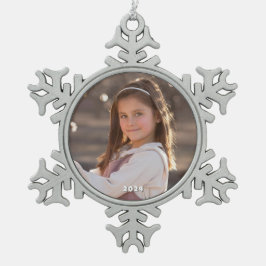 雪片フレームオーナメント付き年 スノーフレークピューターオーナメント