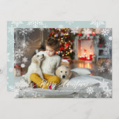 雪片フレームオーバーレイメリークリスマスフォト シーズンカード (正面/裏面)