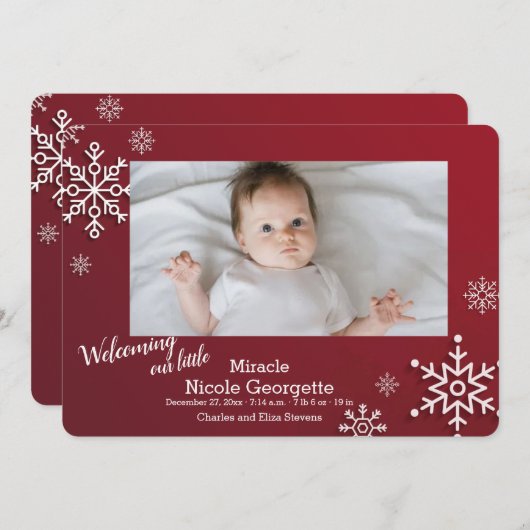 雪片フレーム写真誕生の発表 案内状 (正面/裏面)