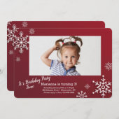 雪片フレーム写真誕生パーティー 招待状 (正面/裏面)