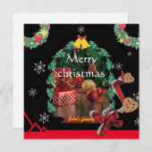 雪片ブラックアーチ写真シックなクリスマス シーズンカード (正面/裏面)