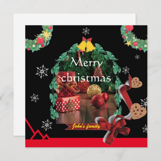 雪片ブラックアーチ写真シックなクリスマス シーズンカード (正面/裏面)