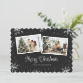 雪片ブラックシルバーフォトメリークリスマスカード シーズンカード (スタンド正面)