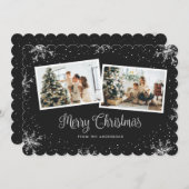雪片ブラックシルバーフォトメリークリスマスカード シーズンカード (正面/裏面)