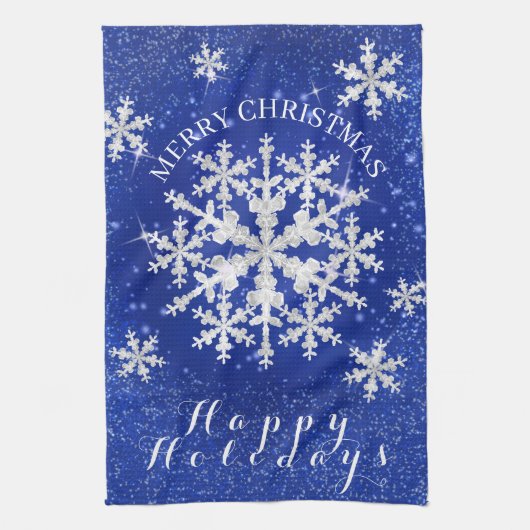 雪片ブルーホワイト キッチンタオル (縦)