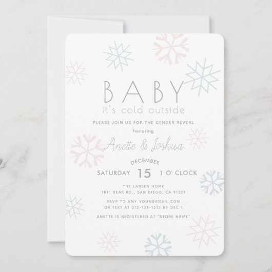 雪片ベビーその冷たい外のジェンダー明かす 招待状 (正面)