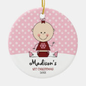 雪片ベビーガール1stクリスマスパーソナライズされた セラミックオーナメント (正面)