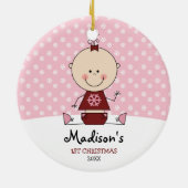 雪片ベビーガール1stクリスマスパーソナライズされた セラミックオーナメント (裏面)