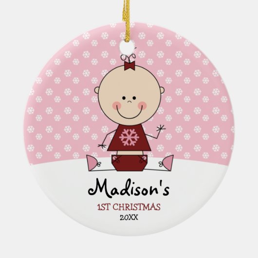 雪片ベビーガール1stクリスマスパーソナライズされた セラミックオーナメント (裏面)