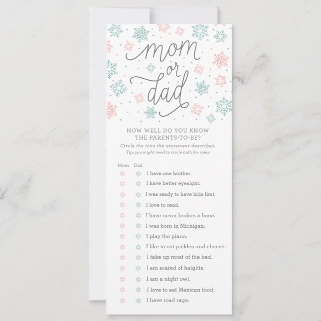 雪片ベビーシャワーゲームをどれだけ知っているか (正面)