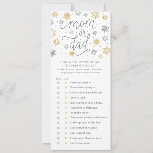雪片ベビーシャワーゲームをどれだけ知っているか 招待状 (正面)