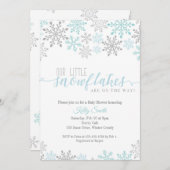 雪片ベビーシャワー、ツインボーイ、ブルーウィンター 招待状 (正面/裏面)