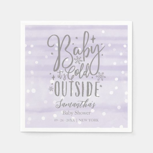 雪片ベビーベビーシャワー外は寒い スタンダードカクテルナプキン (正面)