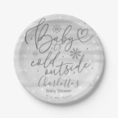 雪片ベビーベビーシャワー外は寒い ペーパープレート (正面)
