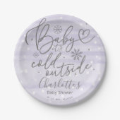 雪片ベビーベビーシャワー外は寒い ペーパープレート (正面)