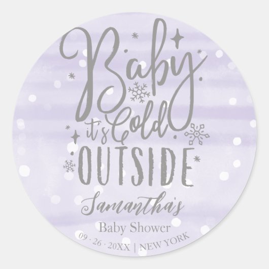 雪片ベビーベビーシャワー外は寒い ラウンドシール (正面)