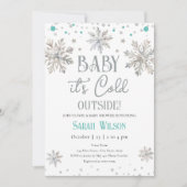 雪片ベビーベビーシャワー外は寒い 招待状 (正面)