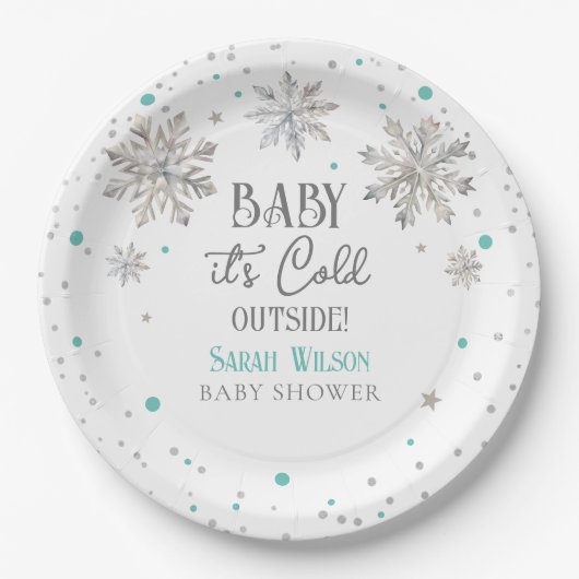 雪片ベビー外のベビーシャワーが冷たい ペーパープレート (正面)