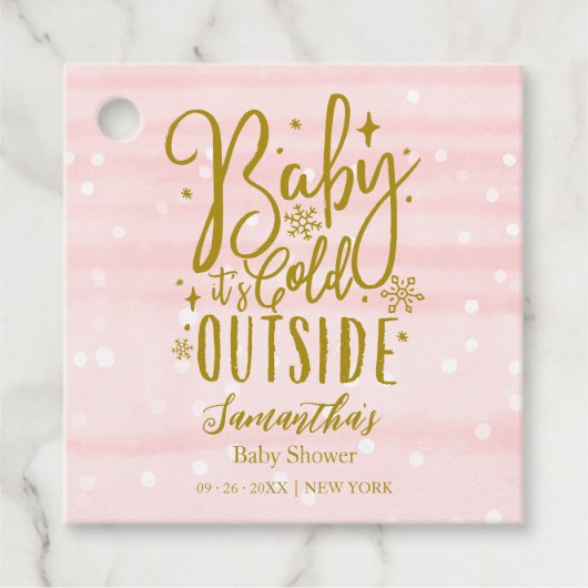 雪片ベビー外は寒い女の子ベビーシャワー フェイバータグ (正面)