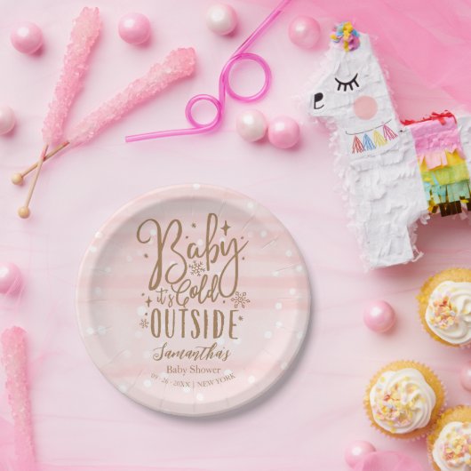 雪片ベビー外は寒い女の子ベビーシャワー ペーパープレート (パーティー)