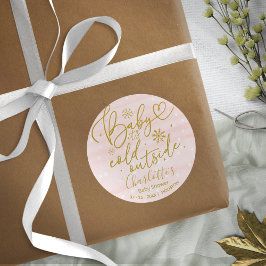 雪片ベビー外は寒い女の子ベビーシャワー ラウンドシール