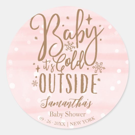 雪片ベビー外は寒い女の子ベビーシャワー ラウンドシール (正面)