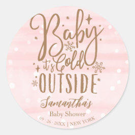 雪片ベビー外は寒い女の子ベビーシャワー ラウンドシール