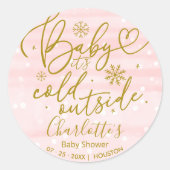 雪片ベビー外は寒い女の子ベビーシャワー ラウンドシール (正面)