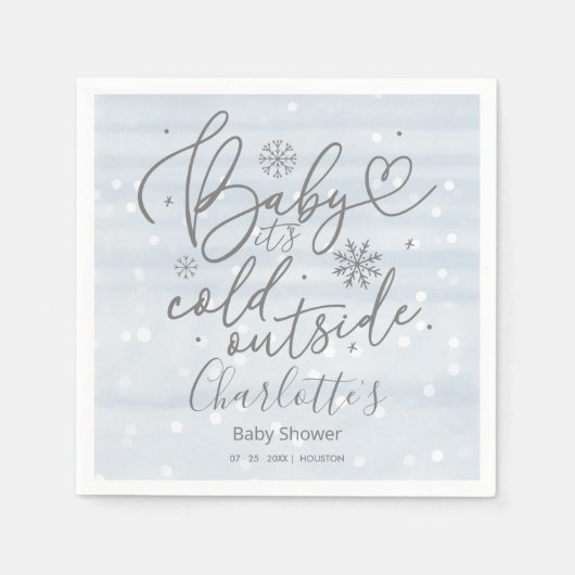 雪片ベビー外は寒い男の子の赤ちゃんシャワー スタンダードカクテルナプキン (正面)