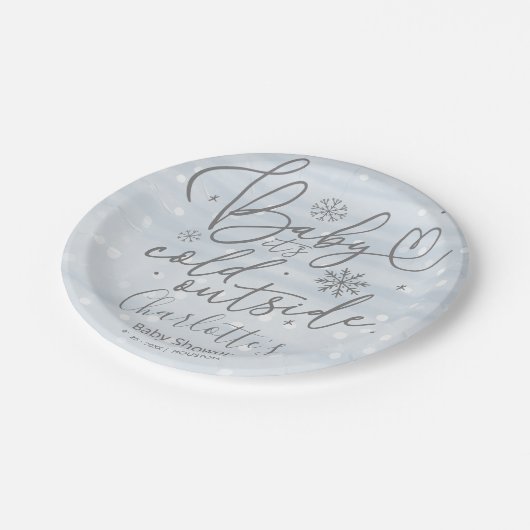 雪片ベビー外は寒い男の子の赤ちゃんシャワー ペーパープレート (アングル)