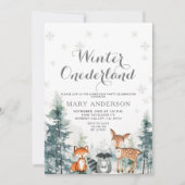 雪片ホワイトアニマルオンダーランド1st誕生日 招待状 (正面)