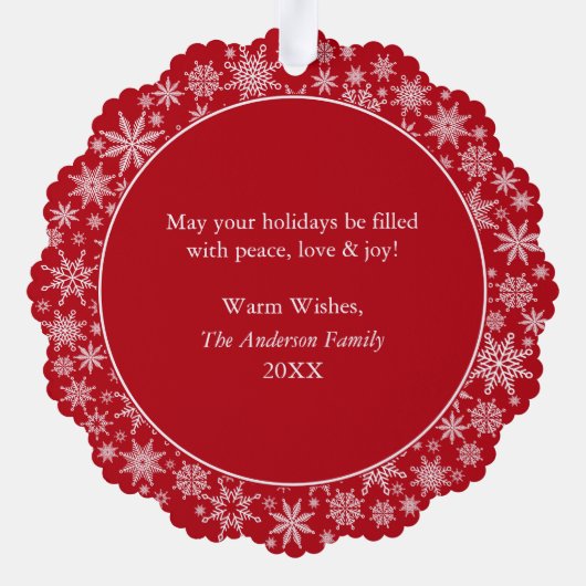 雪片マイ初めてのクリスマスフォトレッド オーナメントカード (裏面)