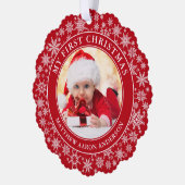 雪片マイ初めてのクリスマスフォトレッド オーナメントカード (左)